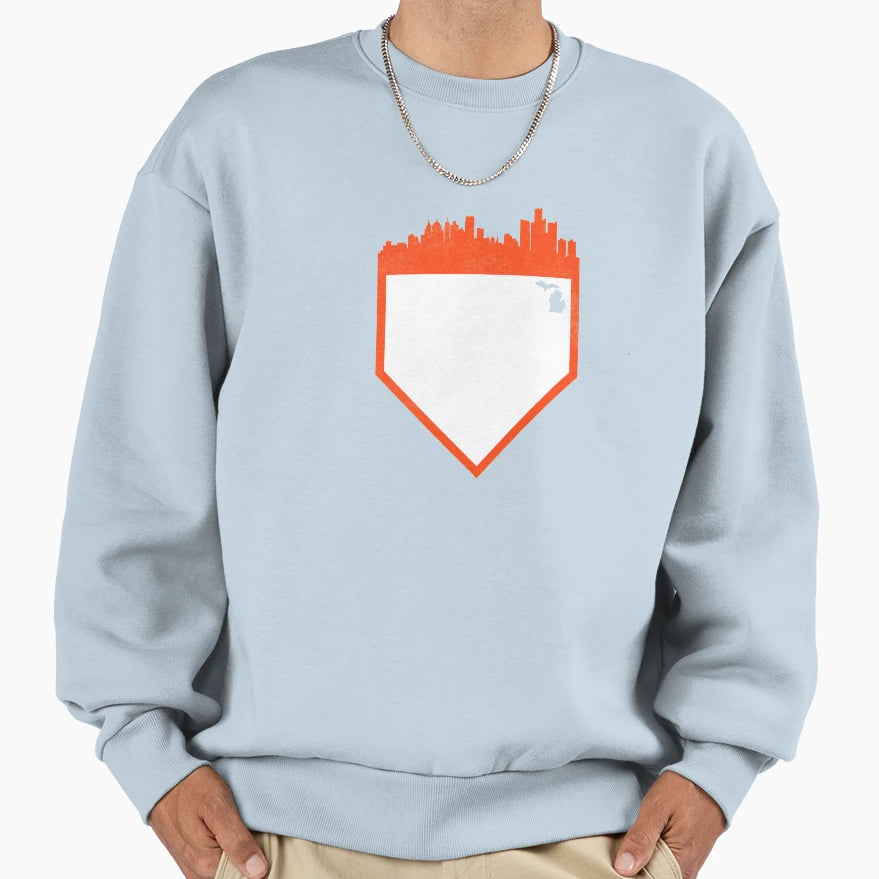 Detroit Baseball Home Plate Sweatshirt - Aesthetic Graphic Men Women - T-Shirt, Sweatshirt, Hoodie