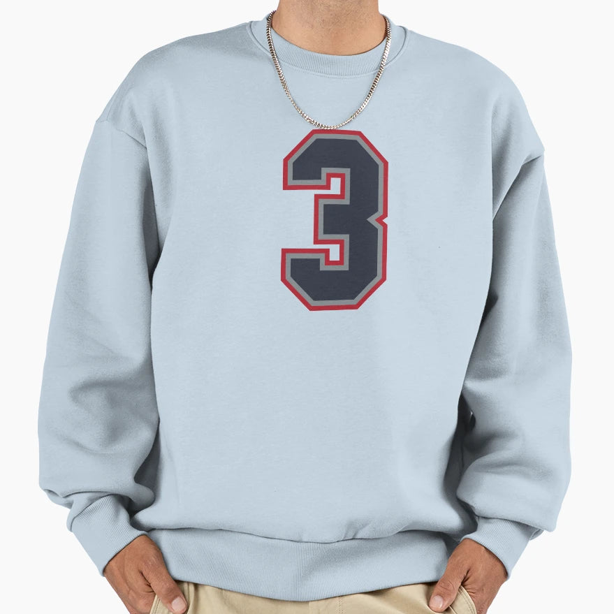3 Navy Grey Red Sports Number Sweatshirt - Casual Everyday Wear Men Women - T-Shirt, Sweatshirt, Hoodie