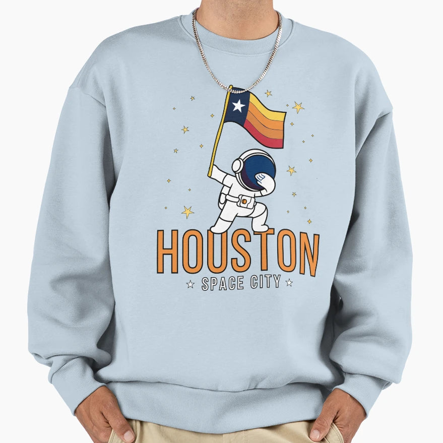 Houston Space City Astronaut Sweatshirt - Fun Novelty Design for Adults - T-Shirt, Sweatshirt, Hoodie