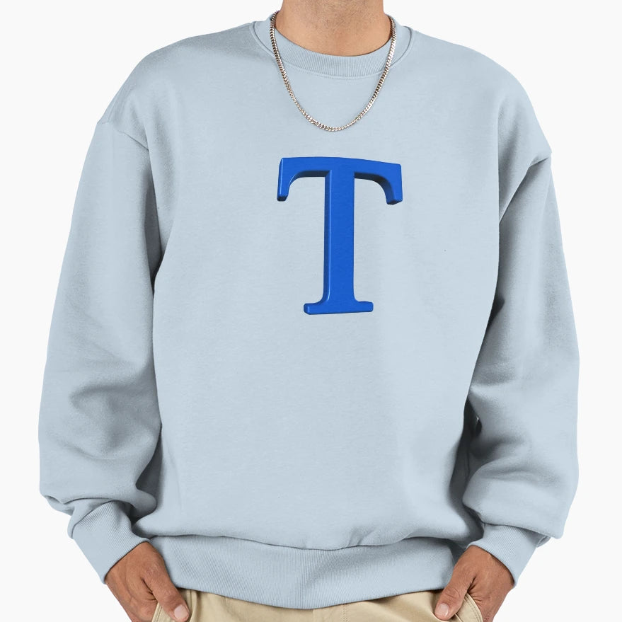 Letter T Dimensional Blue Sweatshirt - Trendy Graphic for Adults - T-Shirt, Sweatshirt, Hoodie