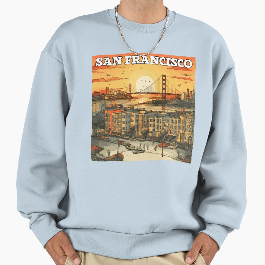 San Francisco Skyline Golden Gate Sweatshirt - Aesthetic Graphic Men Women - T-Shirt, Sweatshirt, Hoodie