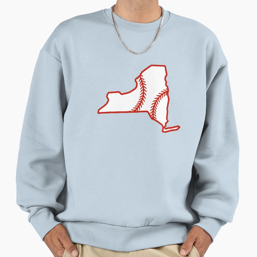 New York State Outline Baseball Stitch Sweatshirt - Graphic Print Unisex - T-Shirt, Sweatshirt, Hoodie