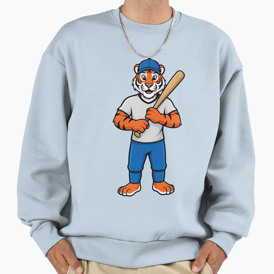 Tiger Baseball Mascot Batting Sport Sweatshirt - Graphic Print for Adults - T-Shirt, Sweatshirt, Hoodie