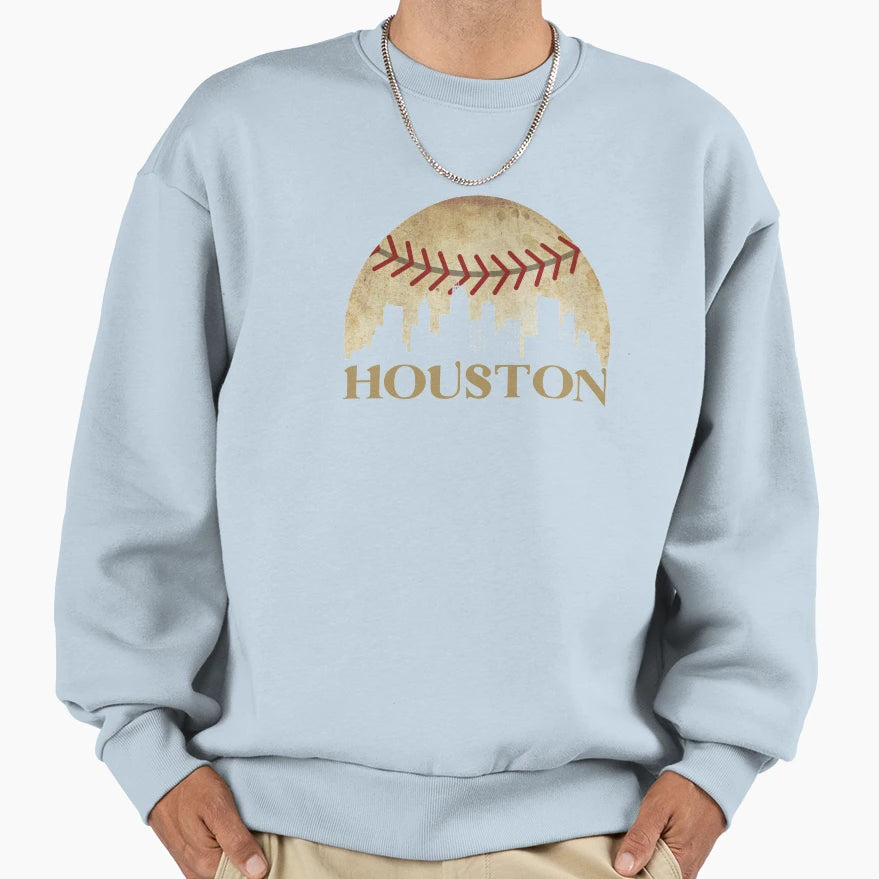 Houston Texas Skyline Baseball Mens Sweatshirt - Graphic Print Men Women - T-Shirt, Sweatshirt, Hoodie