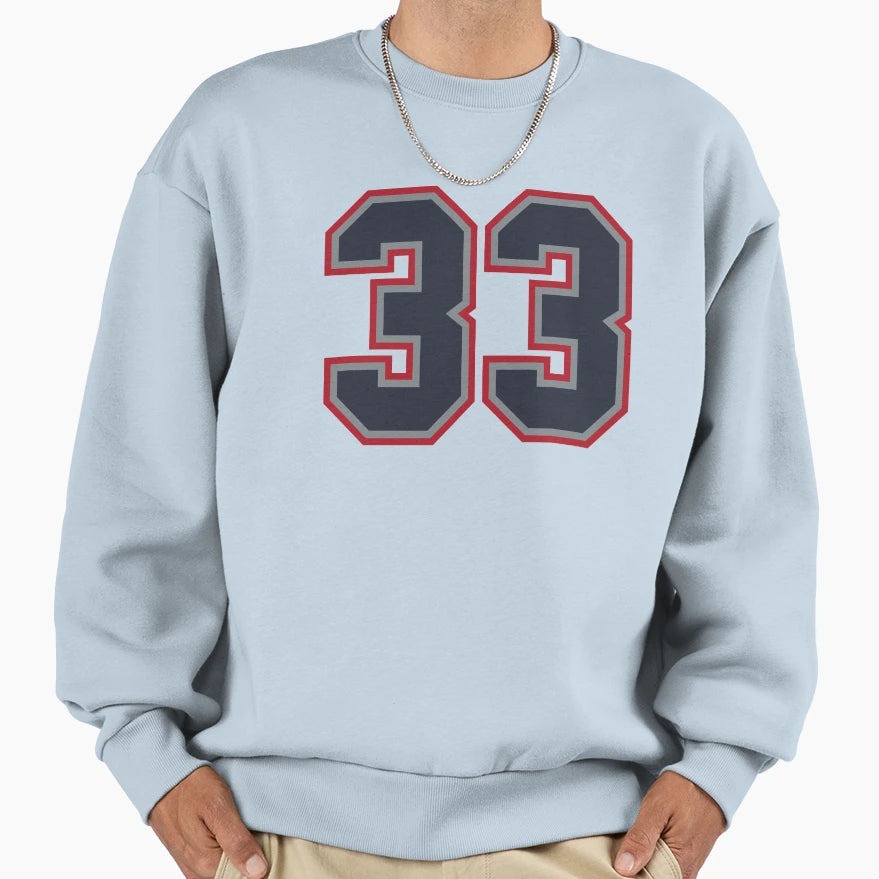 33 Navy Grey Red Sports Number Sweatshirt - Minimalist Print for Adults - T-Shirt, Sweatshirt, Hoodie