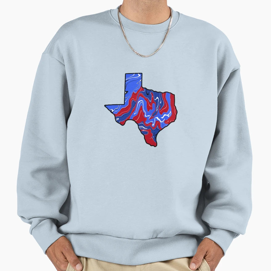 Red And Blue Marble Texas Sweatshirt - Custom Art Print Men Women - T-Shirt, Sweatshirt, Hoodie