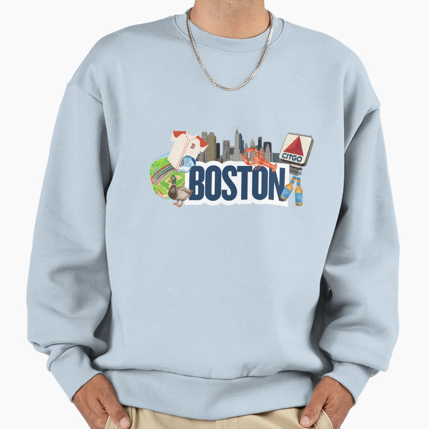 Boston Collage Sweatshirt - Minimalist Print for Adults - T-Shirt, Sweatshirt, Hoodie