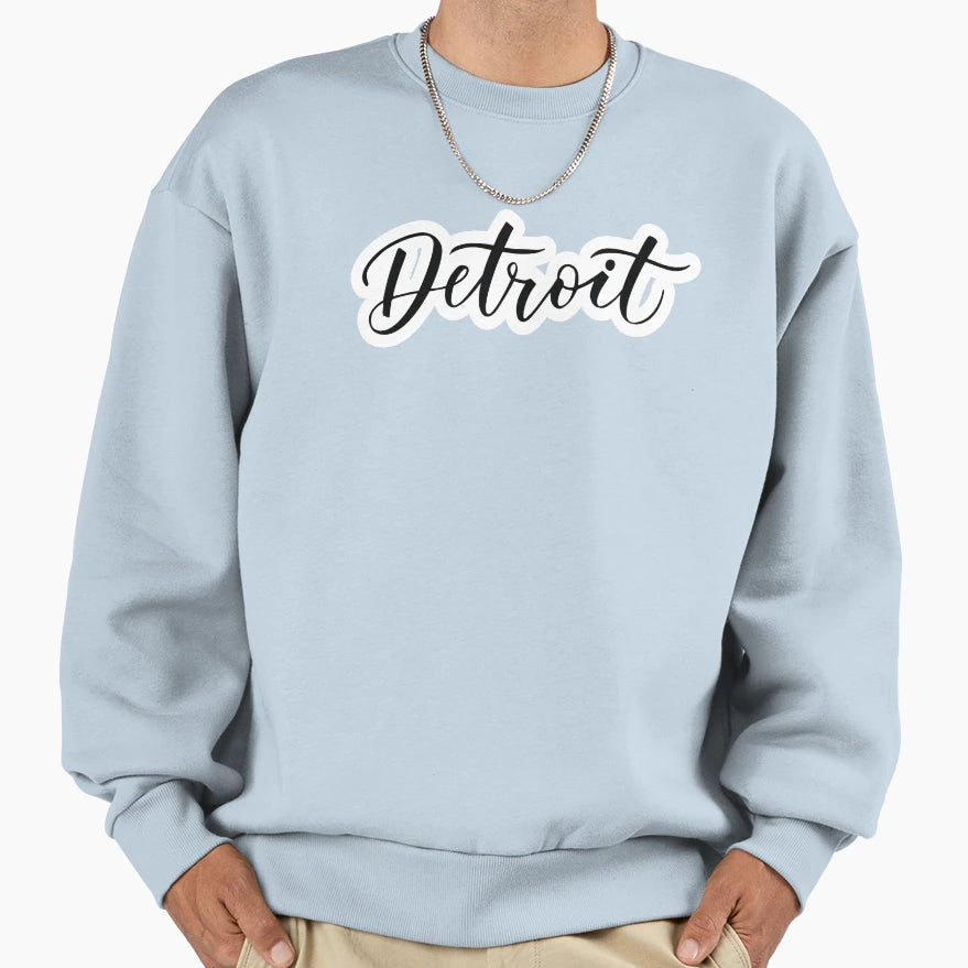 Detroit Script Michigan Raised Me Sweatshirt - Minimalist Print Men Women - T-Shirt, Sweatshirt, Hoodie