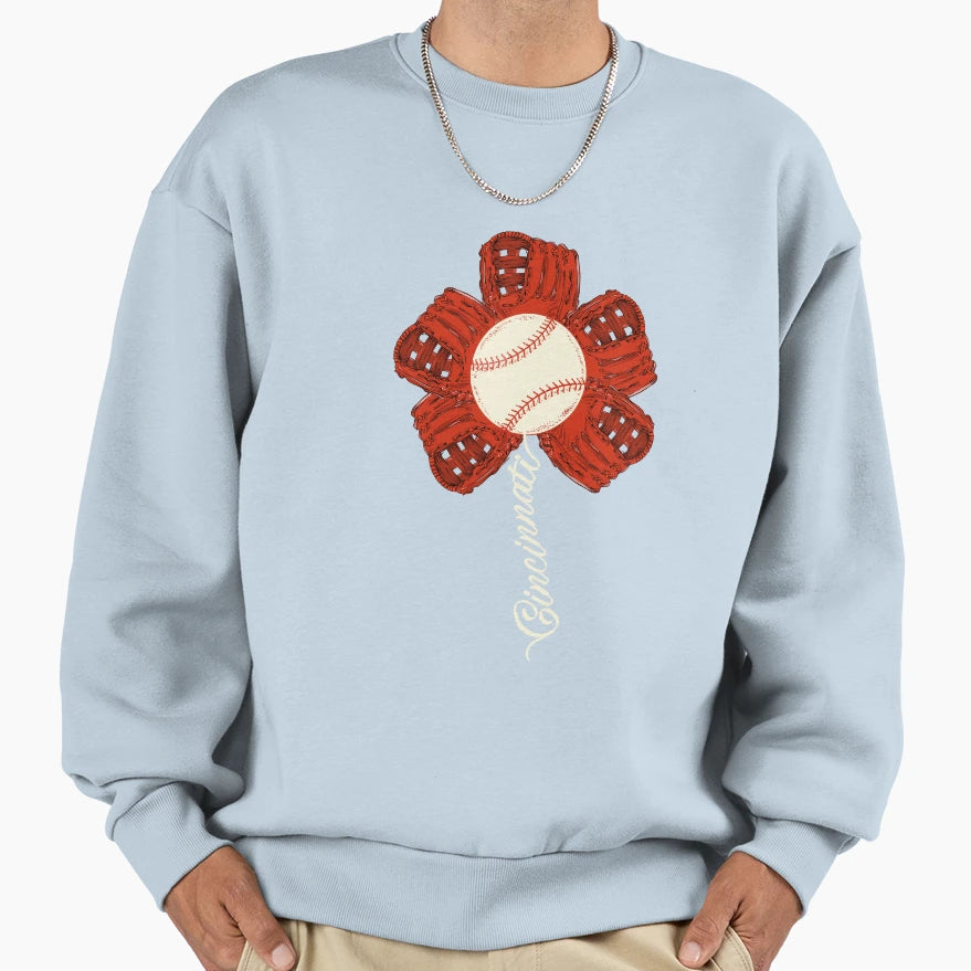 Cincinnati Baseball Flower Sports Fan Sweatshirt - Unique Graphic Men Women - T-Shirt, Sweatshirt, Hoodie