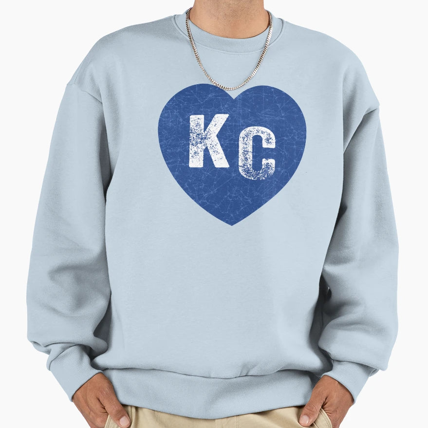 Royal Blue Kc Blue Heart Kansas City Sweatshirt - Streetwear Style Unisex - T-Shirt, Sweatshirt, Hoodie