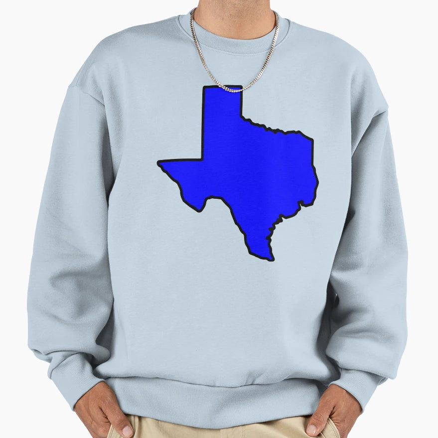 Blue Texas State Outline Silhouette Sweatshirt - Unique Graphic Unisex - T-Shirt, Sweatshirt, Hoodie