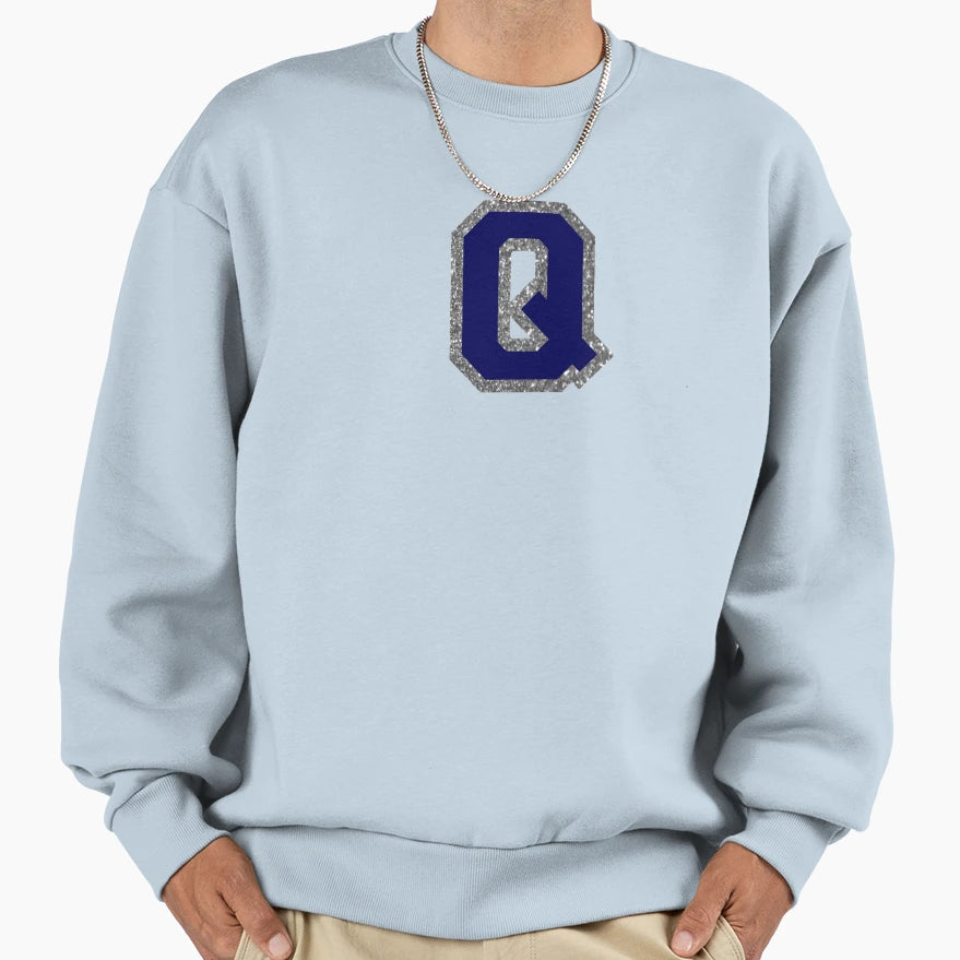 Silver And Navy Varsity Letter Q Sweatshirt - Streetwear Style for Adults - T-Shirt, Sweatshirt, Hoodie