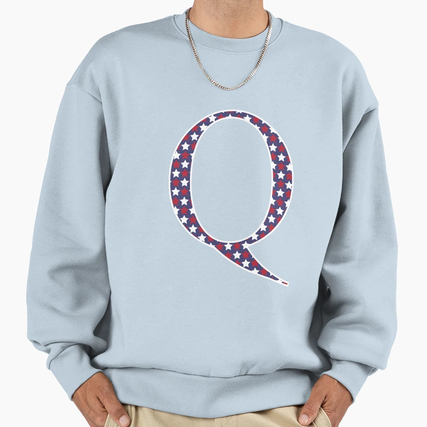 Letter Q Americana Stars Old Glory Sweatshirt - Graphic Print for Adults - T-Shirt, Sweatshirt, Hoodie