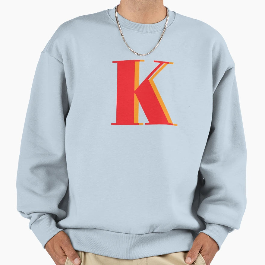 Letter K Orange Alphabet Initial Sweatshirt - Graphic Print Men Women - T-Shirt, Sweatshirt, Hoodie