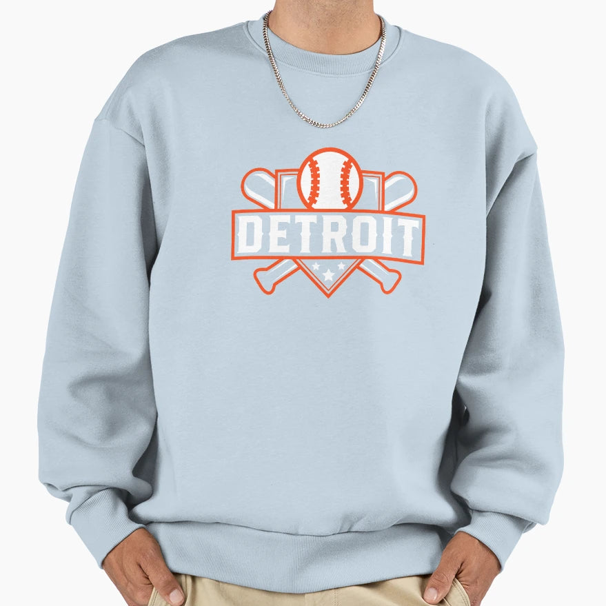 Detroit Baseball Home Plate Crossed Sweatshirt - Fun Novelty Design Unisex - T-Shirt, Sweatshirt, Hoodie