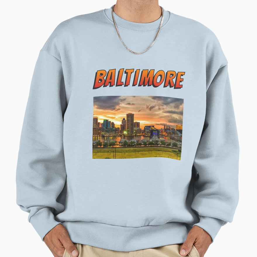 Baltimore Maryland Inner Harbor Sweatshirt - Aesthetic Graphic Men Women - T-Shirt, Sweatshirt, Hoodie