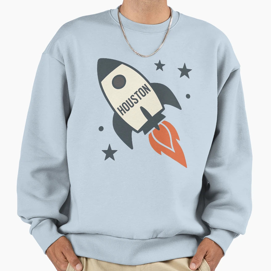 Houston Rocket Minimalist Space Sweatshirt - Graphic Print for Adults - T-Shirt, Sweatshirt, Hoodie