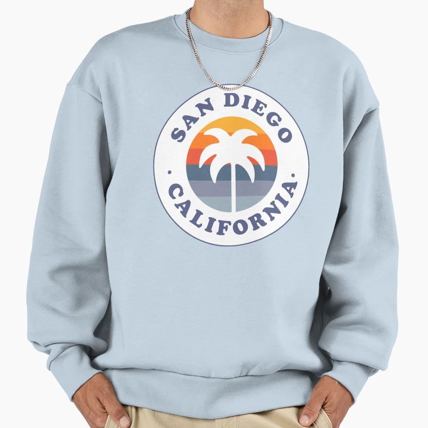 San Diego California Ca Sunset Palm Sweatshirt - Minimalist Print Unisex - T-Shirt, Sweatshirt, Hoodie