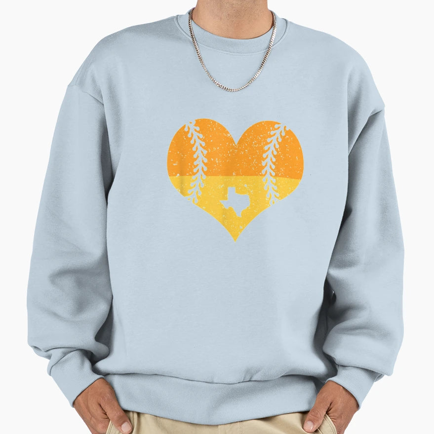 Houston Texas Baseball Heart Map Sweatshirt - Custom Art Print for Adults - T-Shirt, Sweatshirt, Hoodie