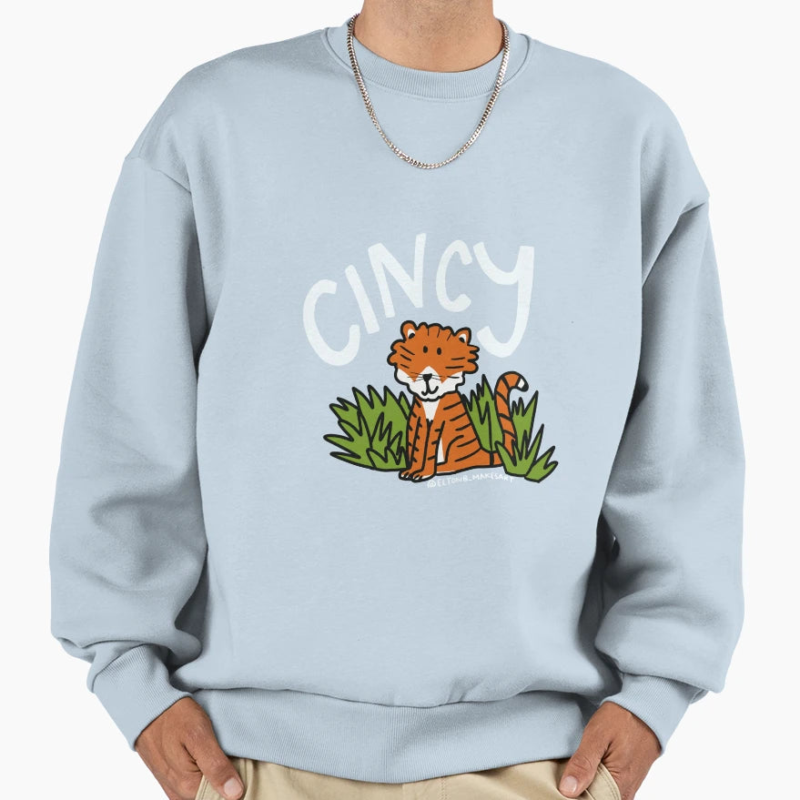 Cincy Tiger White Sweatshirt - Trendy Graphic for Adults - T-Shirt, Sweatshirt, Hoodie