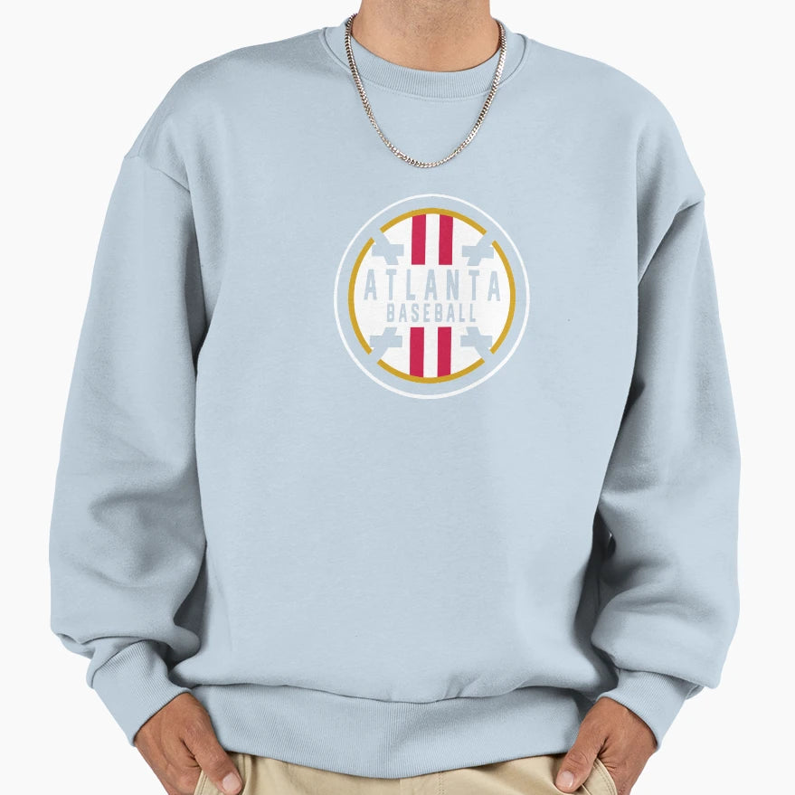 Minimalist Atlanta Baseball Badge Sweatshirt - Aesthetic Graphic Men Women - T-Shirt, Sweatshirt, Hoodie