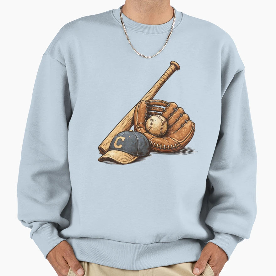 Baseball Gear Glove Bat And Cap Sweatshirt - Novelty Apparel for Adults - T-Shirt, Sweatshirt, Hoodie