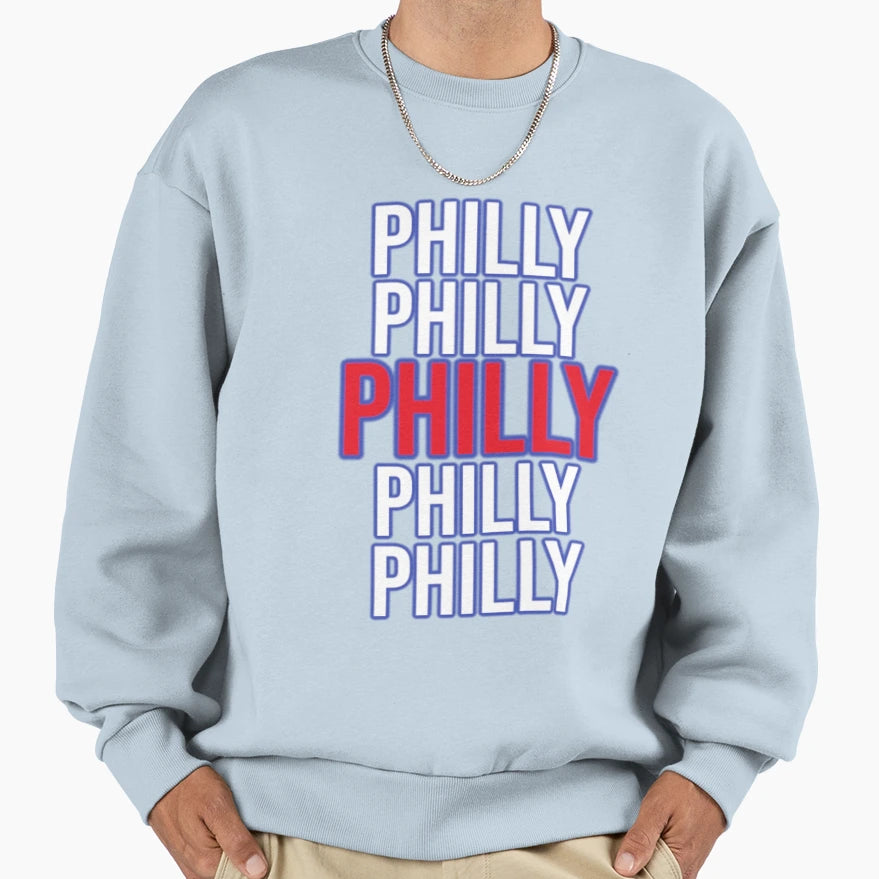 Philly Repeating Text Sweatshirt - Casual Everyday Wear for Adults - T-Shirt, Sweatshirt, Hoodie