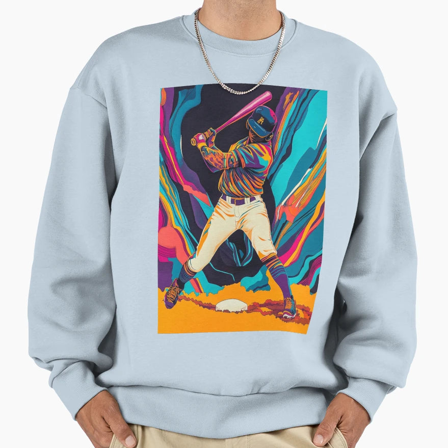 Psychedelic Twist Baseball Scene Sweatshirt - Aesthetic Graphic for Adults - T-Shirt, Sweatshirt, Hoodie