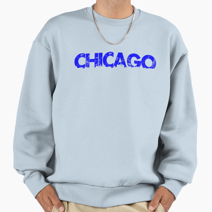 Chicago Blue Sweatshirt - Minimalist Print Men Women - T-Shirt, Sweatshirt, Hoodie