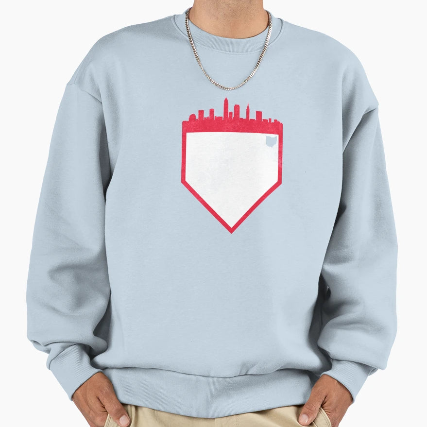 Cleveland Baseball Home Plate Skyline Sweatshirt - Custom Art Print Unisex - T-Shirt, Sweatshirt, Hoodie