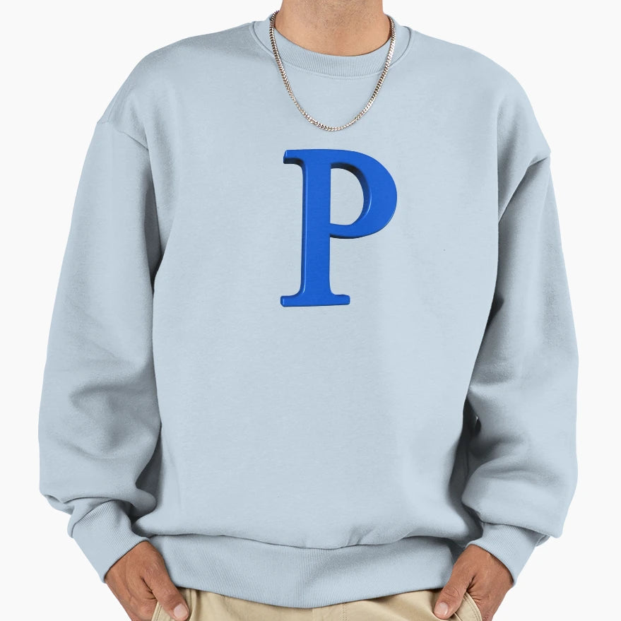 Letter P Dimensional Blue Sweatshirt - Graphic Print Men Women - T-Shirt, Sweatshirt, Hoodie