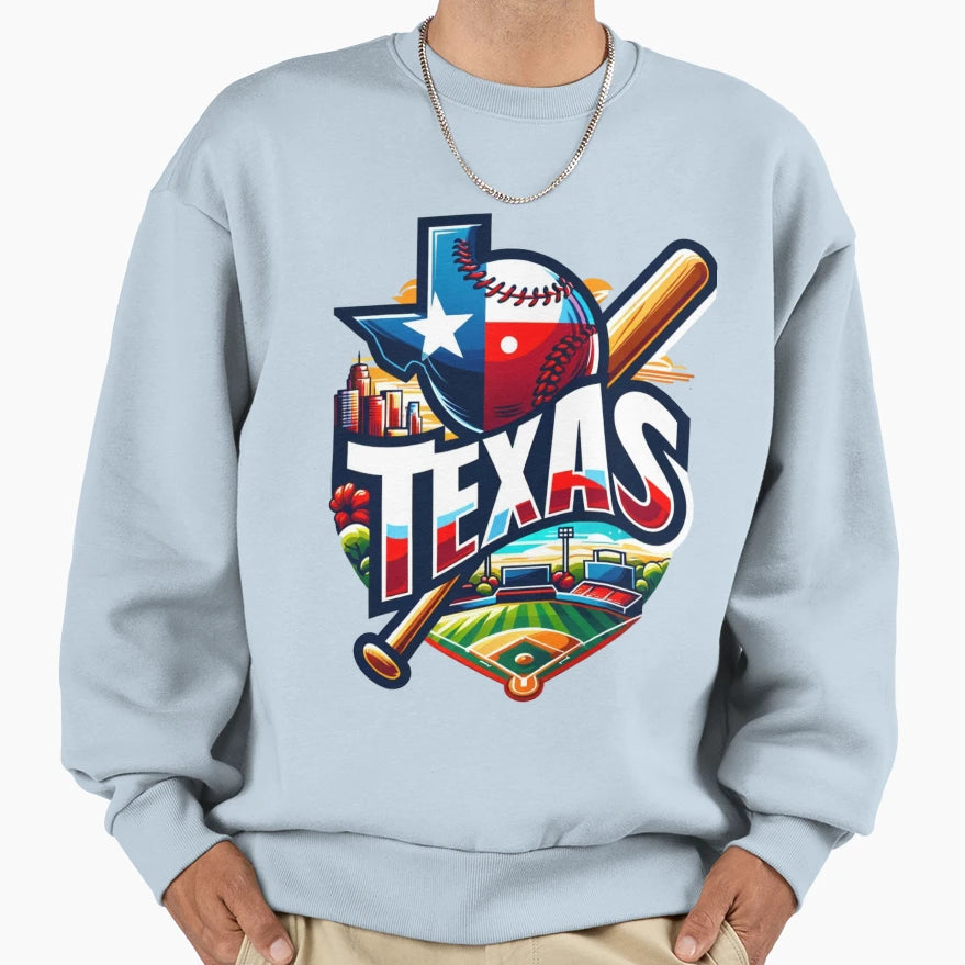 Texas Baseball Cityscape Badge Sweatshirt - Custom Art Print Men Women - T-Shirt, Sweatshirt, Hoodie