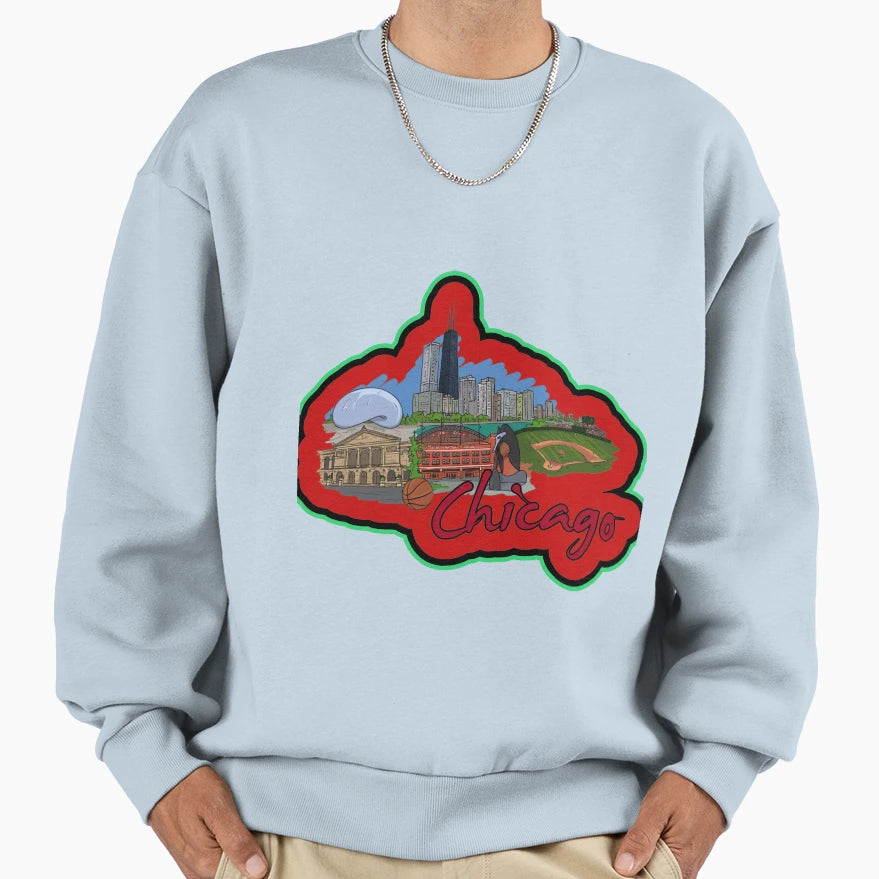 Chicago City Iconic Architecture Sweatshirt - Custom Art Print for Adults - T-Shirt, Sweatshirt, Hoodie