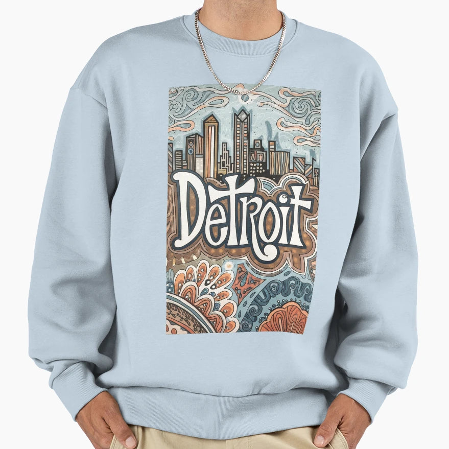 Detroit City Whimsical Typography Sweatshirt - Unique Graphic for Adults - T-Shirt, Sweatshirt, Hoodie