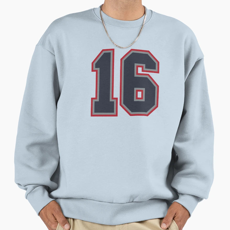 16 Navy Grey Red Sports Number Sweatshirt - Streetwear Style Men Women - T-Shirt, Sweatshirt, Hoodie