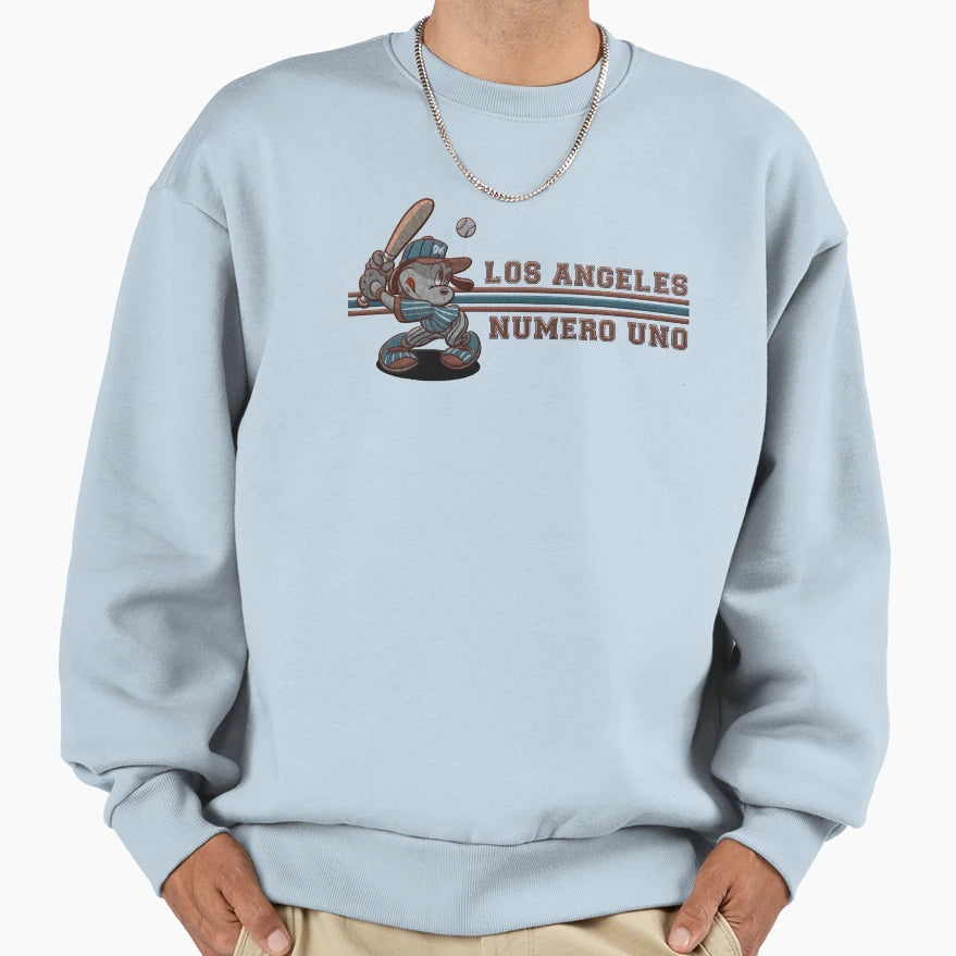 Cartoon Baseball Player Puppy Los Sweatshirt - Aesthetic Graphic Men Women - T-Shirt, Sweatshirt, Hoodie