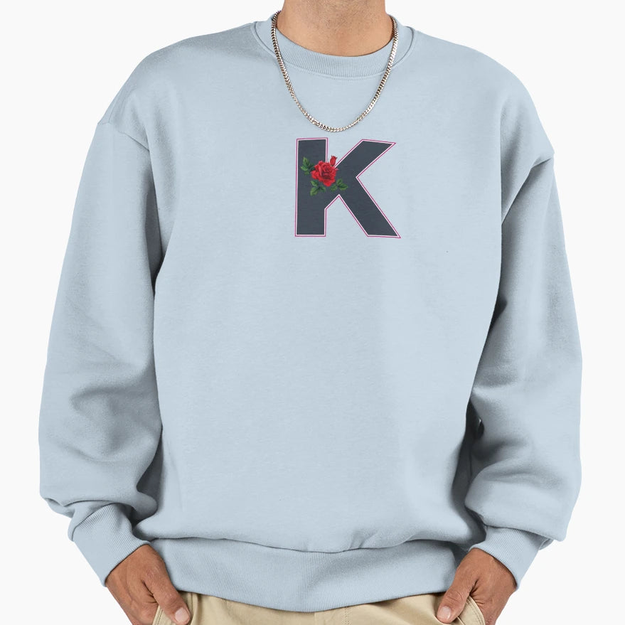 Rose Initial K Letter Romantic Sweatshirt - Aesthetic Graphic Men Women - T-Shirt, Sweatshirt, Hoodie