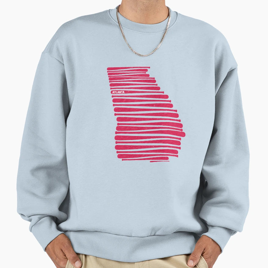 Atlanta Baseball Bat State Outline Sweatshirt - Novelty Apparel Unisex - T-Shirt, Sweatshirt, Hoodie