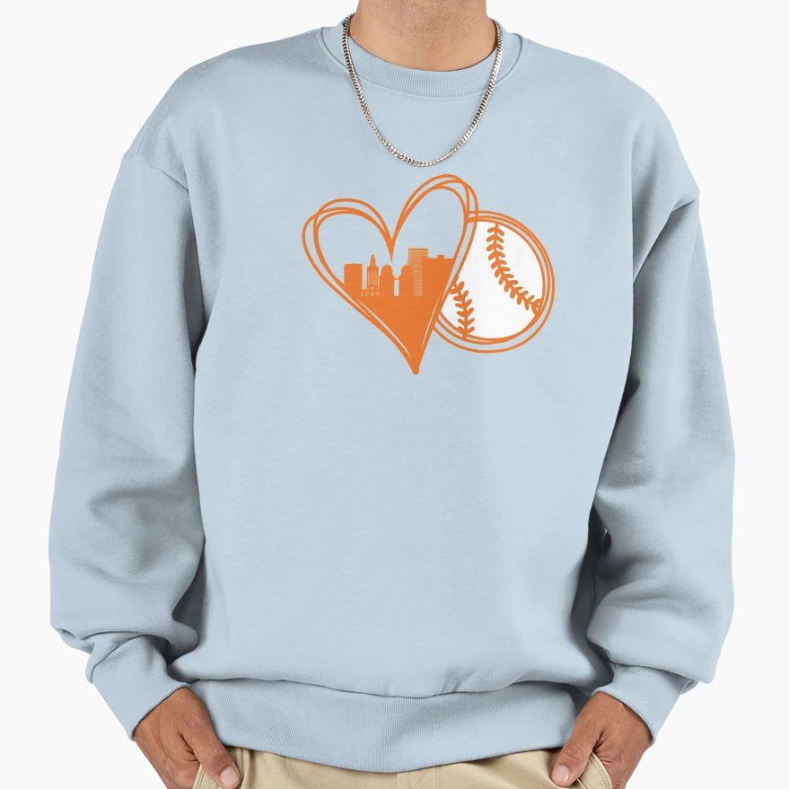 I Love Houston Baseball City Skyline Sweatshirt - Unique Graphic Men Women - T-Shirt, Sweatshirt, Hoodie