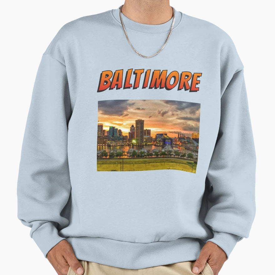 Baltimore Maryland Inner Harbor Sweatshirt - Unique Graphic for Adults - T-Shirt, Sweatshirt, Hoodie