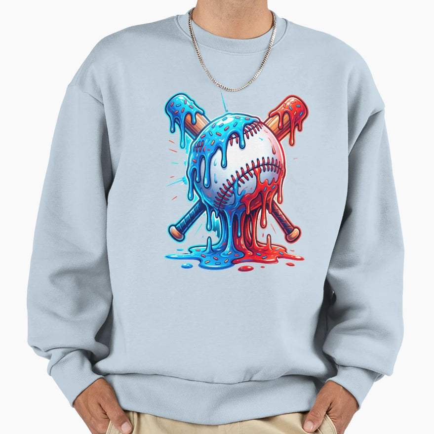 Baseball Drip Ice Cream Bright Sweatshirt - Minimalist Print for Adults - T-Shirt, Sweatshirt, Hoodie