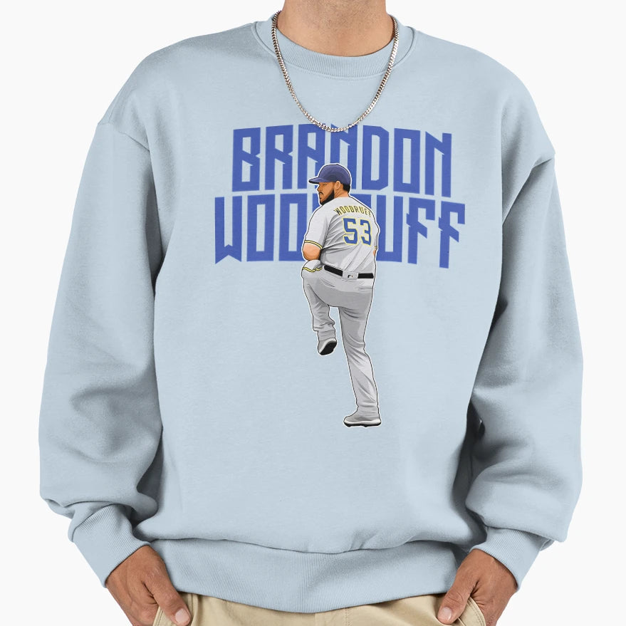 Brandon Woodruff Pitches 53 Bold Sweatshirt - Novelty Apparel Unisex - T-Shirt, Sweatshirt, Hoodie