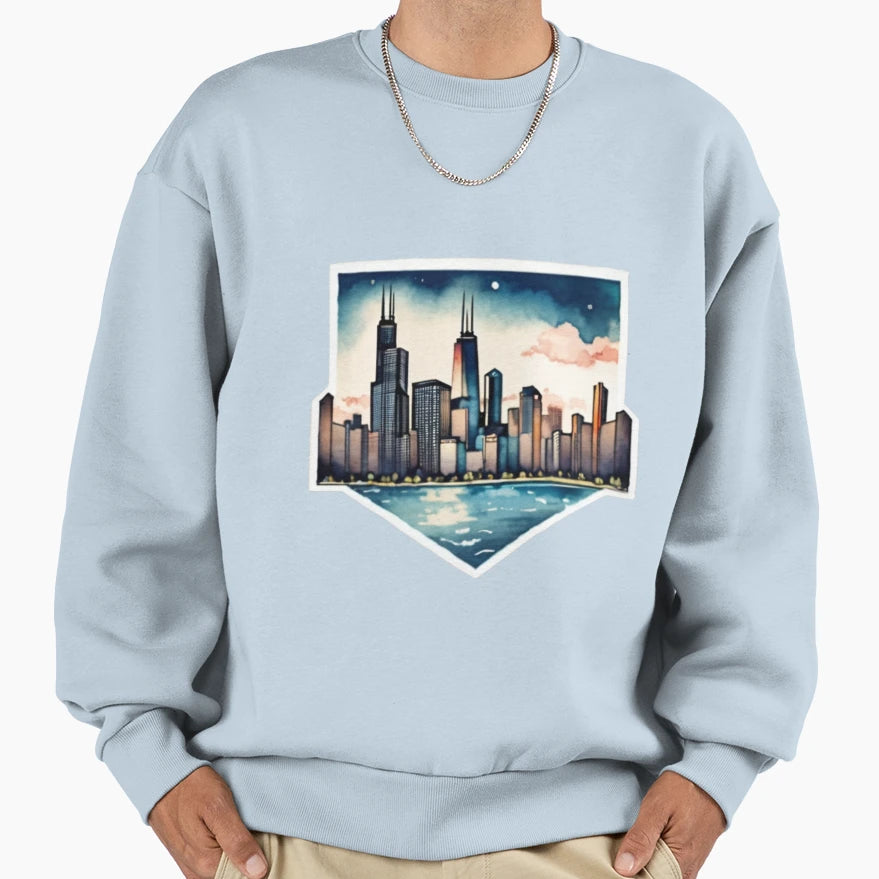 Chicago Watercolor Sweatshirt - Trendy Graphic Unisex - T-Shirt, Sweatshirt, Hoodie
