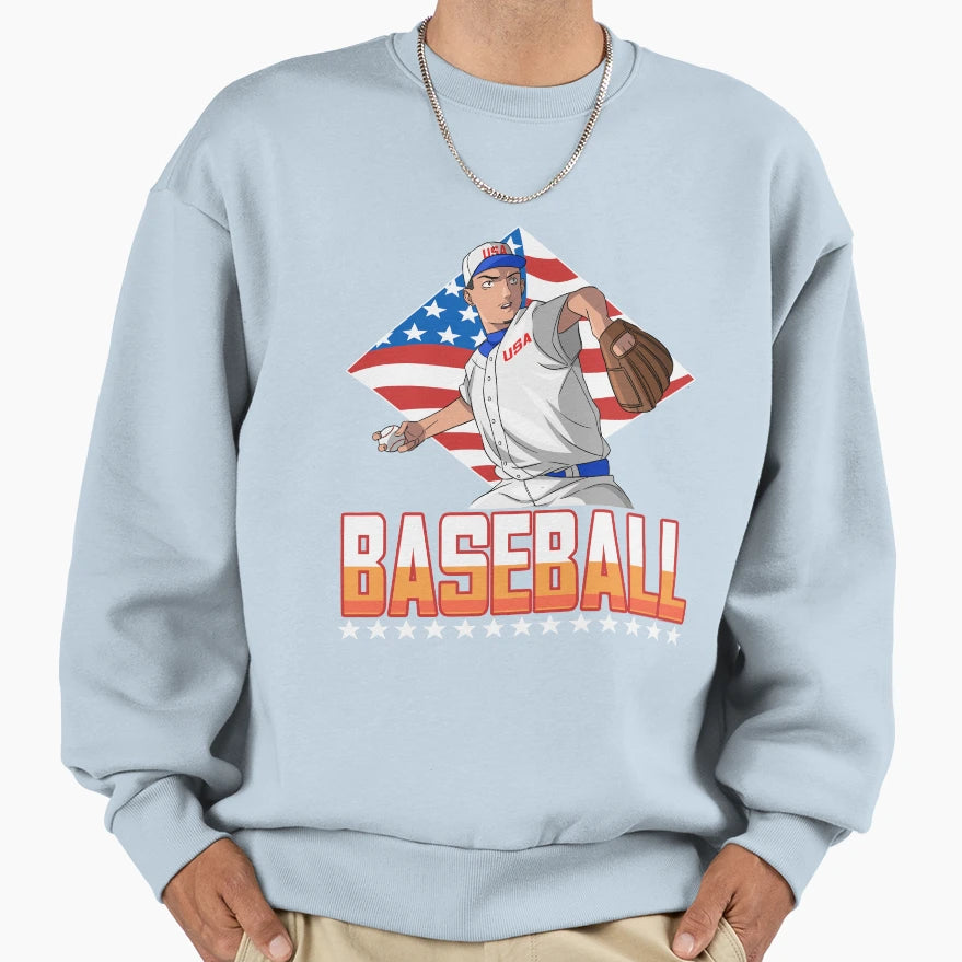 Softball American Flag Baseball Sweatshirt - Aesthetic Graphic Men Women - T-Shirt, Sweatshirt, Hoodie