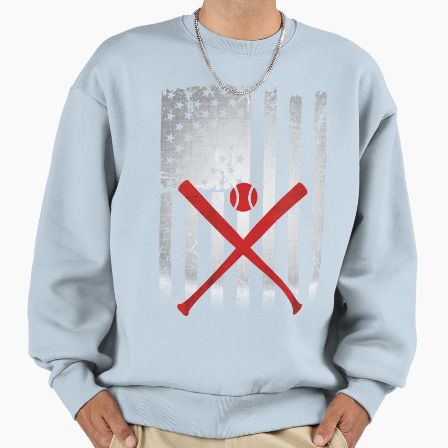 Baseball Usa American Flag Sweatshirt - Minimalist Print Men Women - T-Shirt, Sweatshirt, Hoodie