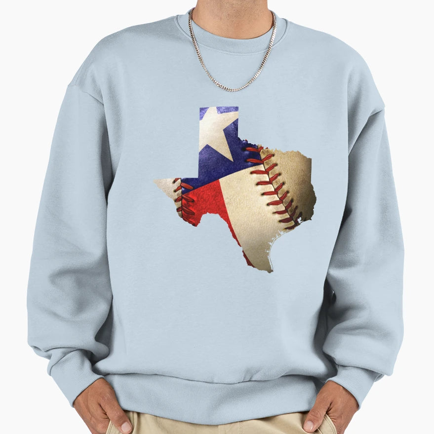 Texas Baseball Lover Map State Texas Flag Sweatshirt - Graphic Print Unisex - T-Shirt, Sweatshirt, Hoodie