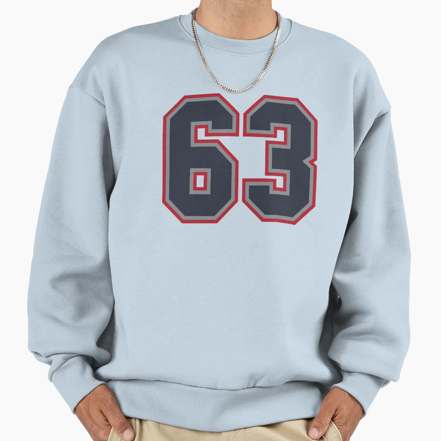 63 Navy Grey Red Sports Number Sweatshirt - Aesthetic Graphic for Adults - T-Shirt, Sweatshirt, Hoodie