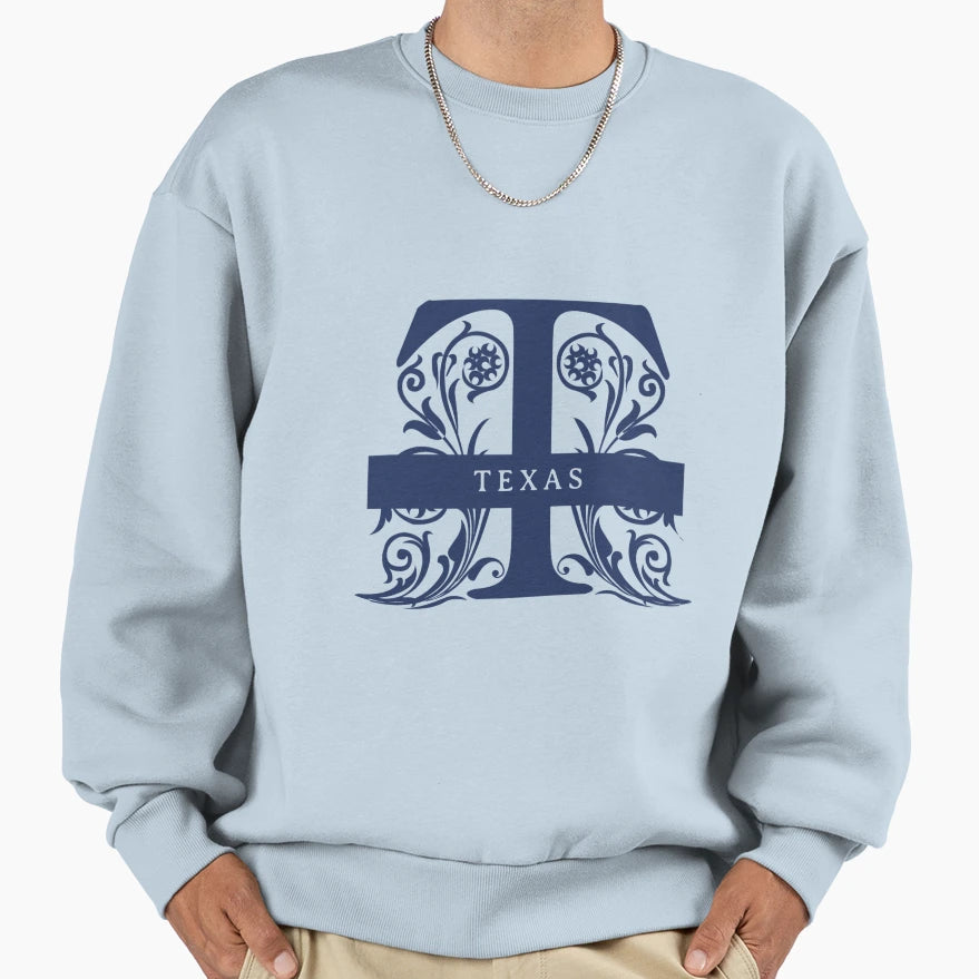 Texas State Split Letter Monogram Sweatshirt - Minimalist Print for Adults - T-Shirt, Sweatshirt, Hoodie