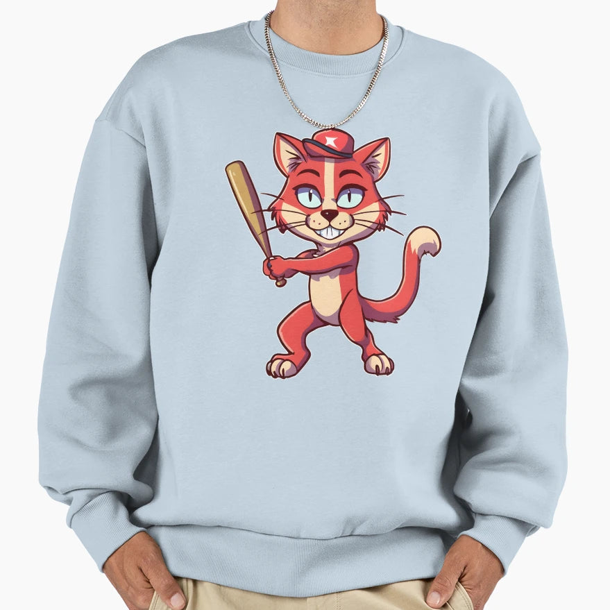 Baseball Player Cat Sweatshirt - Minimalist Print for Adults - T-Shirt, Sweatshirt, Hoodie