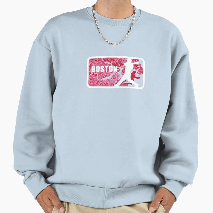 Boston Baseball Player Street Map Sweatshirt - Trendy Graphic Unisex - T-Shirt, Sweatshirt, Hoodie